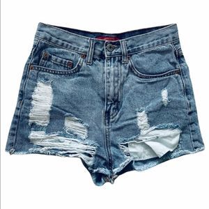 EUC Caffeine Distressed High Waisted Jean Shorts S
